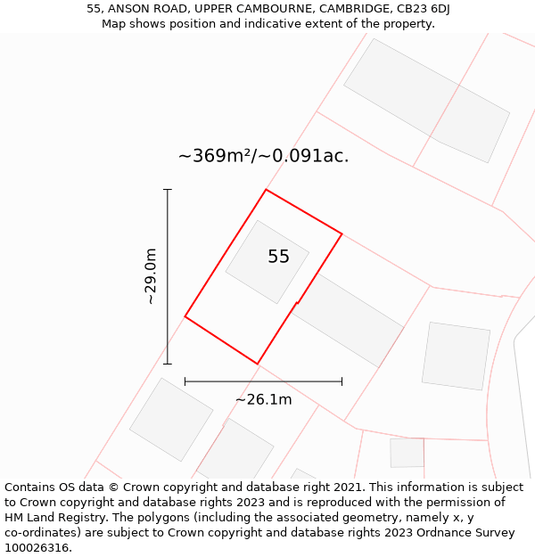 55, ANSON ROAD, UPPER CAMBOURNE, CAMBRIDGE, CB23 6DJ: Plot and title map