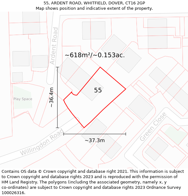 55, ARDENT ROAD, WHITFIELD, DOVER, CT16 2GP: Plot and title map