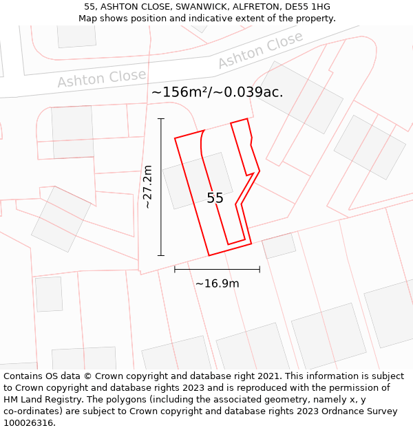 55, ASHTON CLOSE, SWANWICK, ALFRETON, DE55 1HG: Plot and title map