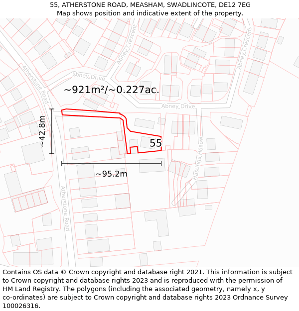 55, ATHERSTONE ROAD, MEASHAM, SWADLINCOTE, DE12 7EG: Plot and title map