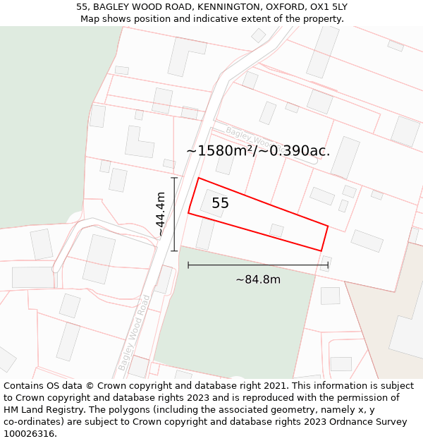 55, BAGLEY WOOD ROAD, KENNINGTON, OXFORD, OX1 5LY: Plot and title map