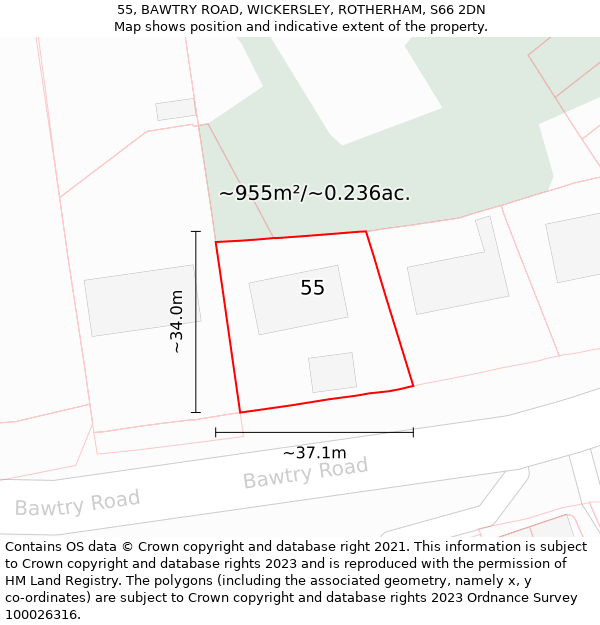 55, BAWTRY ROAD, WICKERSLEY, ROTHERHAM, S66 2DN: Plot and title map