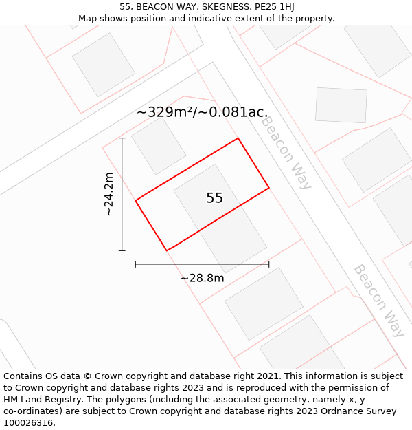 55, BEACON WAY, SKEGNESS, PE25 1HJ: Plot and title map