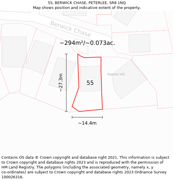 55, BERWICK CHASE, PETERLEE, SR8 1NQ: Plot and title map