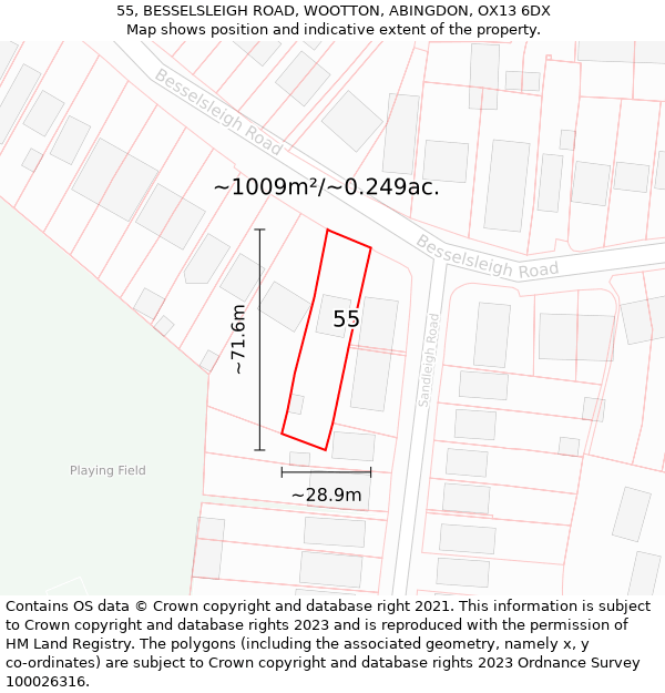 55, BESSELSLEIGH ROAD, WOOTTON, ABINGDON, OX13 6DX: Plot and title map