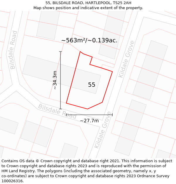 55, BILSDALE ROAD, HARTLEPOOL, TS25 2AH: Plot and title map