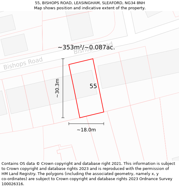 55, BISHOPS ROAD, LEASINGHAM, SLEAFORD, NG34 8NH: Plot and title map