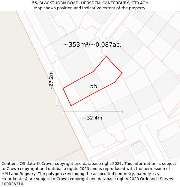 55, BLACKTHORN ROAD, HERSDEN, CANTERBURY, CT3 4GA: Plot and title map