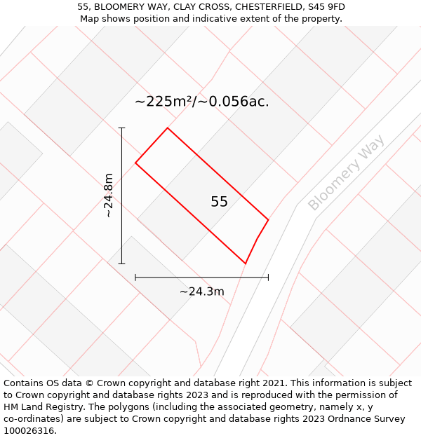 55, BLOOMERY WAY, CLAY CROSS, CHESTERFIELD, S45 9FD: Plot and title map