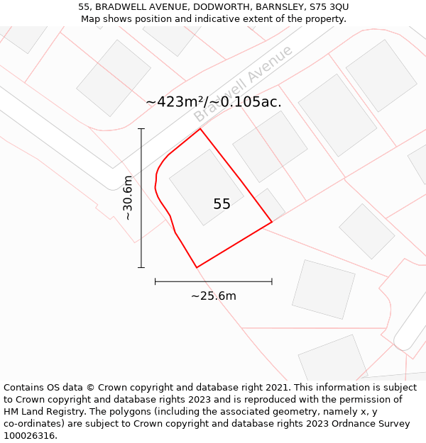 55, BRADWELL AVENUE, DODWORTH, BARNSLEY, S75 3QU: Plot and title map