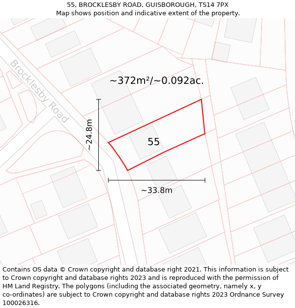 55, BROCKLESBY ROAD, GUISBOROUGH, TS14 7PX: Plot and title map