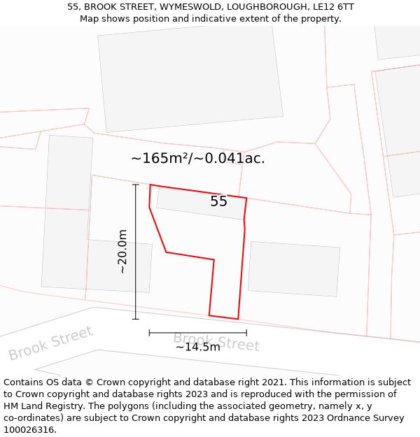 55, BROOK STREET, WYMESWOLD, LOUGHBOROUGH, LE12 6TT: Plot and title map
