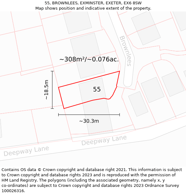 55, BROWNLEES, EXMINSTER, EXETER, EX6 8SW: Plot and title map