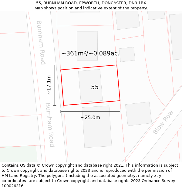 55, BURNHAM ROAD, EPWORTH, DONCASTER, DN9 1BX: Plot and title map