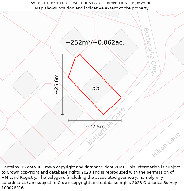 55, BUTTERSTILE CLOSE, PRESTWICH, MANCHESTER, M25 9PH: Plot and title map