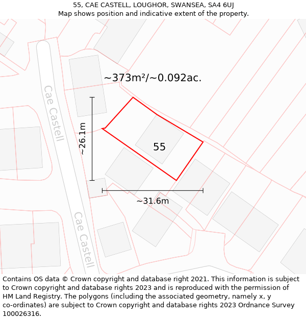 55, CAE CASTELL, LOUGHOR, SWANSEA, SA4 6UJ: Plot and title map