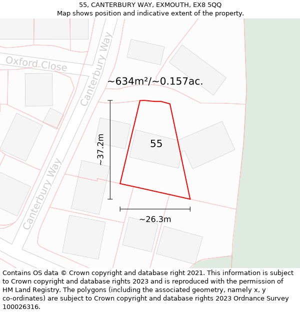 55, CANTERBURY WAY, EXMOUTH, EX8 5QQ: Plot and title map