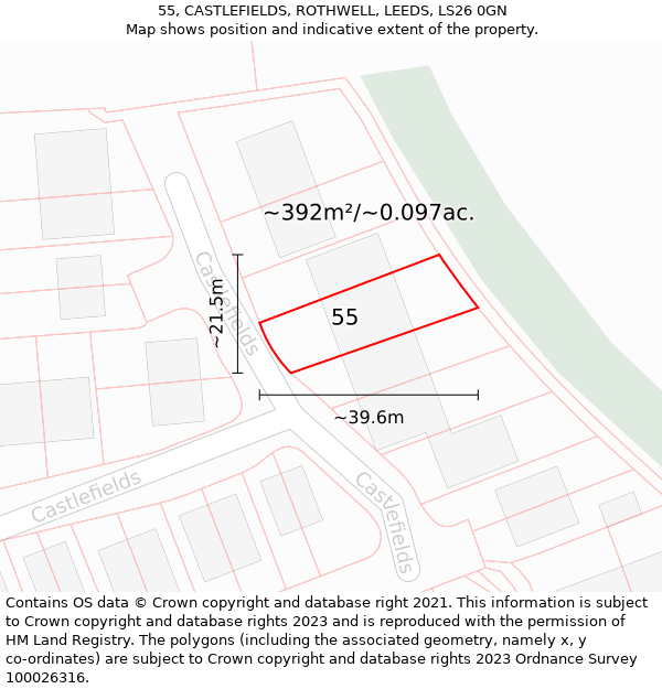 55, CASTLEFIELDS, ROTHWELL, LEEDS, LS26 0GN: Plot and title map