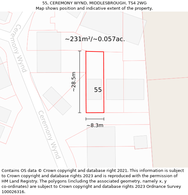 55, CEREMONY WYND, MIDDLESBROUGH, TS4 2WG: Plot and title map