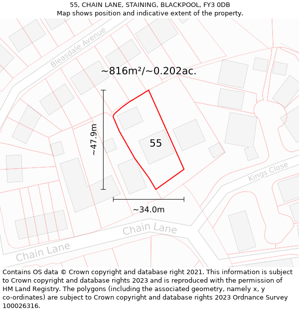 55, CHAIN LANE, STAINING, BLACKPOOL, FY3 0DB: Plot and title map