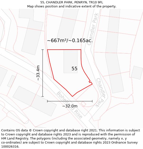 55, CHANDLER PARK, PENRYN, TR10 9FL: Plot and title map