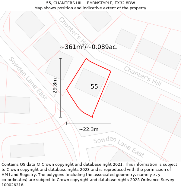 55, CHANTERS HILL, BARNSTAPLE, EX32 8DW: Plot and title map