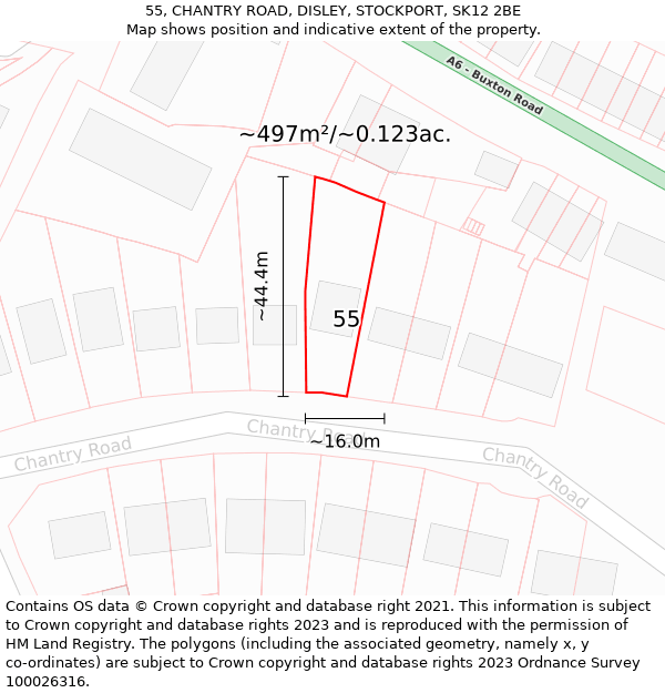 55, CHANTRY ROAD, DISLEY, STOCKPORT, SK12 2BE: Plot and title map