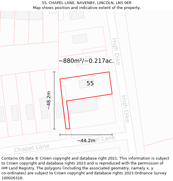 55, CHAPEL LANE, NAVENBY, LINCOLN, LN5 0ER: Plot and title map