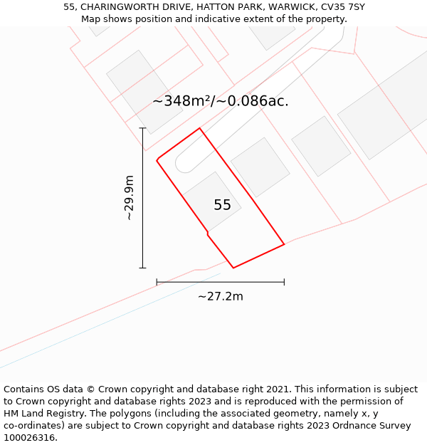 55, CHARINGWORTH DRIVE, HATTON PARK, WARWICK, CV35 7SY: Plot and title map