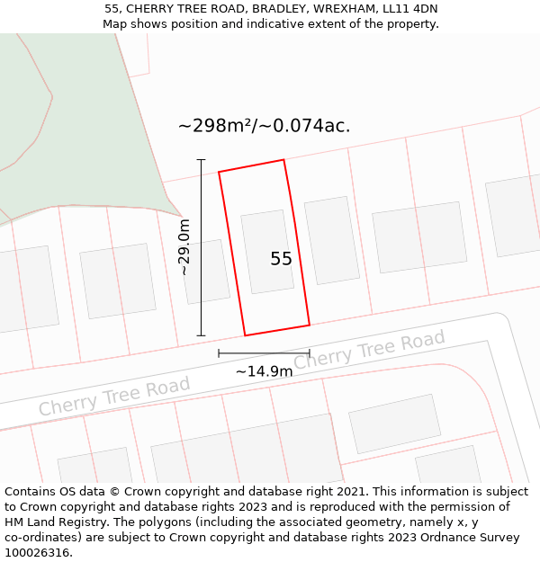 55, CHERRY TREE ROAD, BRADLEY, WREXHAM, LL11 4DN: Plot and title map