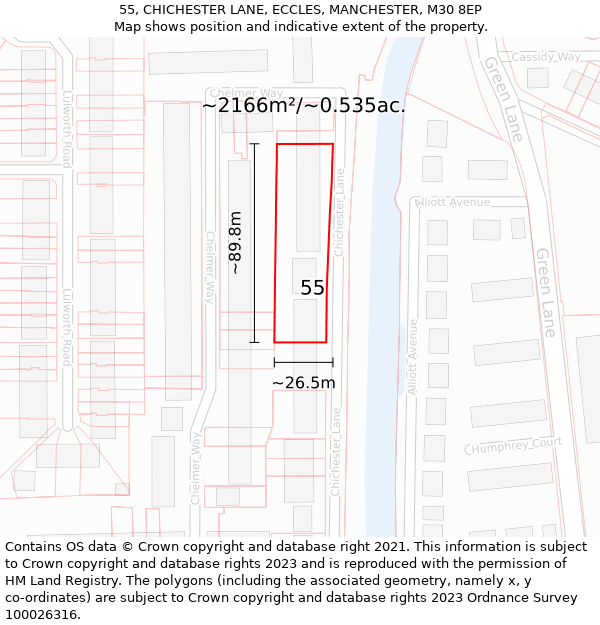 55, CHICHESTER LANE, ECCLES, MANCHESTER, M30 8EP: Plot and title map