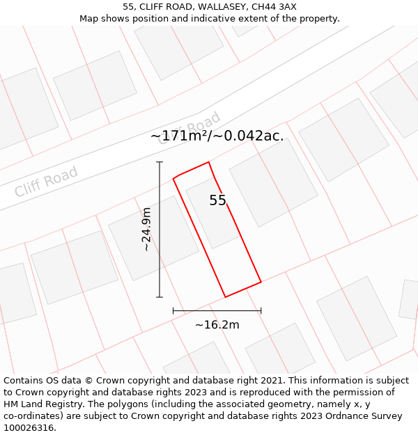 55, CLIFF ROAD, WALLASEY, CH44 3AX: Plot and title map