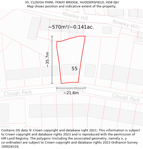 55, CLOUGH PARK, FENAY BRIDGE, HUDDERSFIELD, HD8 0JH: Plot and title map