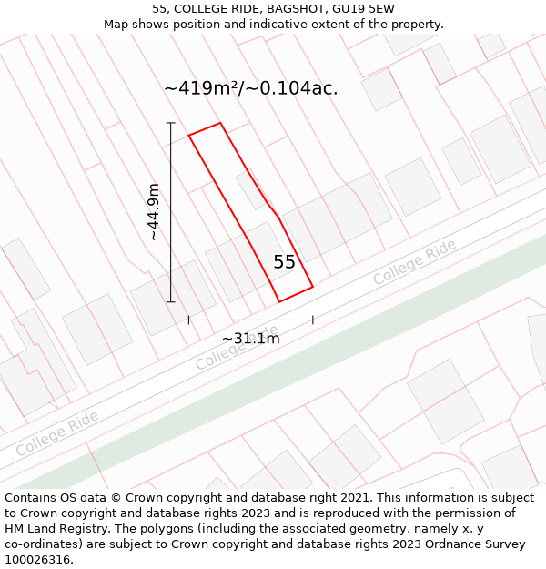 55, COLLEGE RIDE, BAGSHOT, GU19 5EW: Plot and title map