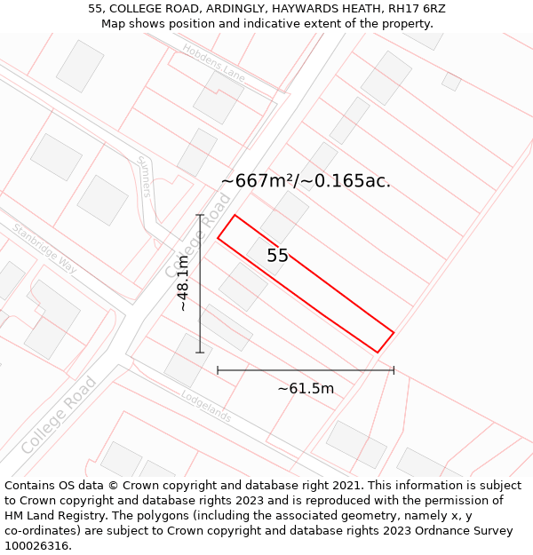 55, COLLEGE ROAD, ARDINGLY, HAYWARDS HEATH, RH17 6RZ: Plot and title map