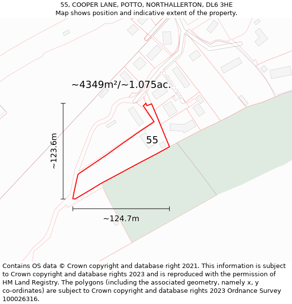 55, COOPER LANE, POTTO, NORTHALLERTON, DL6 3HE: Plot and title map