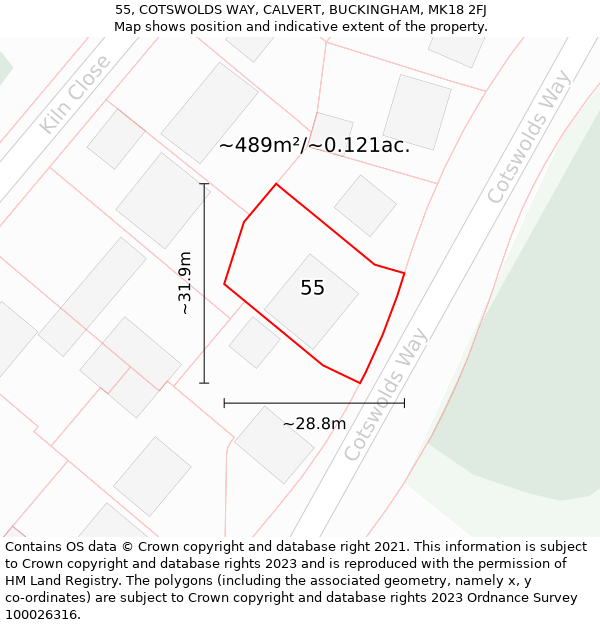 55, COTSWOLDS WAY, CALVERT, BUCKINGHAM, MK18 2FJ: Plot and title map