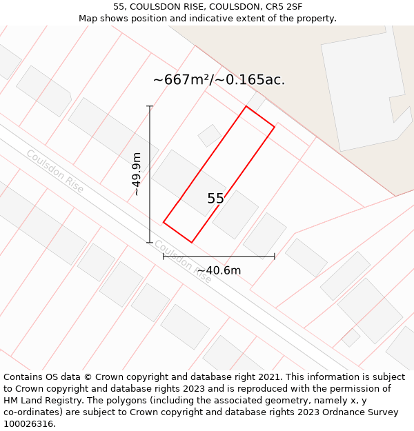 55, COULSDON RISE, COULSDON, CR5 2SF: Plot and title map