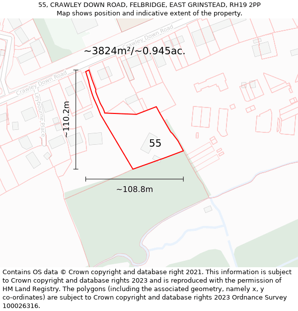 55, CRAWLEY DOWN ROAD, FELBRIDGE, EAST GRINSTEAD, RH19 2PP: Plot and title map