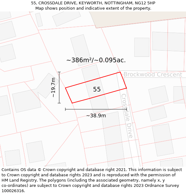 55, CROSSDALE DRIVE, KEYWORTH, NOTTINGHAM, NG12 5HP: Plot and title map