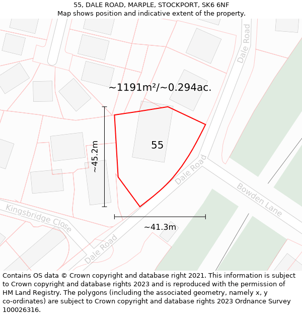 55, DALE ROAD, MARPLE, STOCKPORT, SK6 6NF: Plot and title map