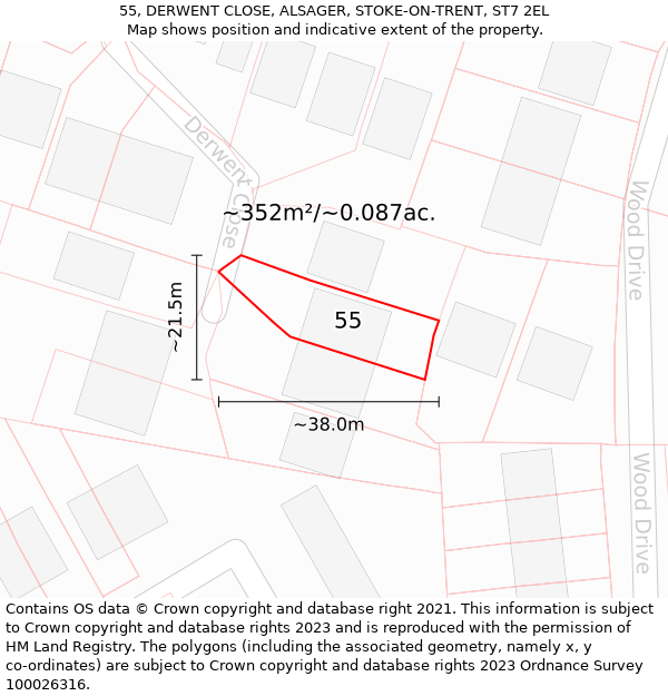 55, DERWENT CLOSE, ALSAGER, STOKE-ON-TRENT, ST7 2EL: Plot and title map