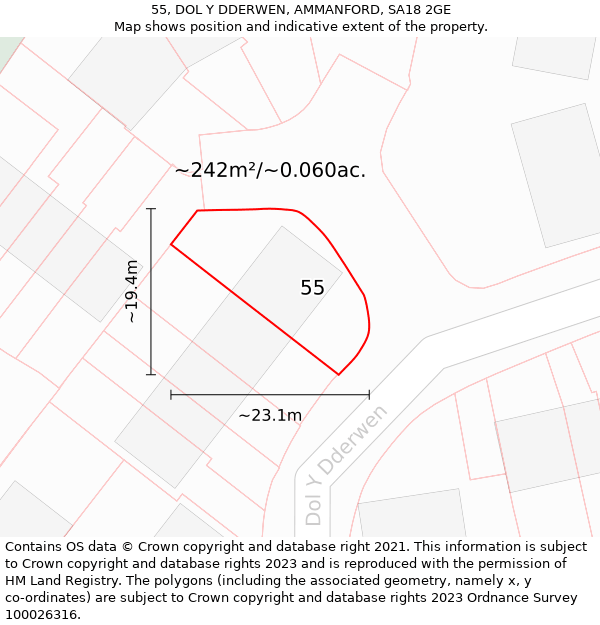 55, DOL Y DDERWEN, AMMANFORD, SA18 2GE: Plot and title map