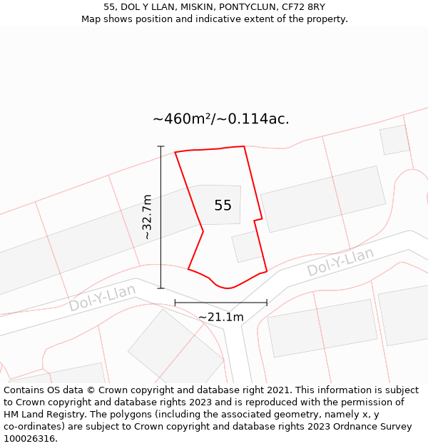 55, DOL Y LLAN, MISKIN, PONTYCLUN, CF72 8RY: Plot and title map