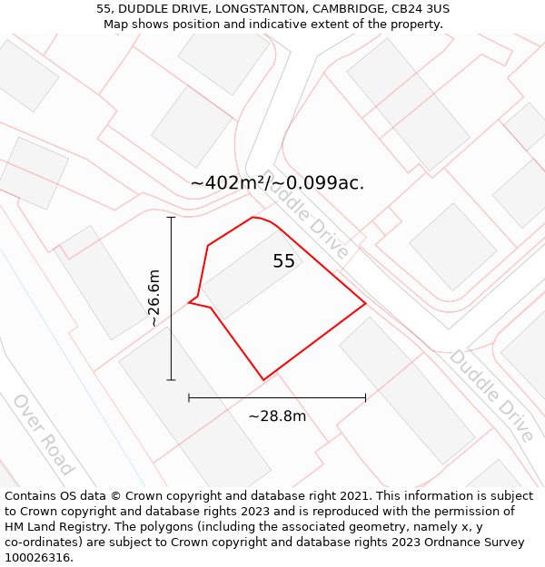 55, DUDDLE DRIVE, LONGSTANTON, CAMBRIDGE, CB24 3US: Plot and title map