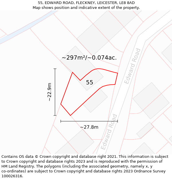 55, EDWARD ROAD, FLECKNEY, LEICESTER, LE8 8AD: Plot and title map