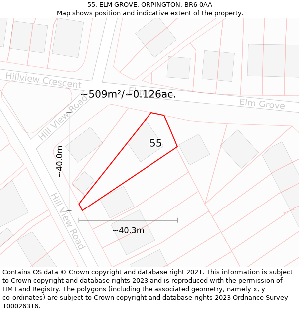 55, ELM GROVE, ORPINGTON, BR6 0AA: Plot and title map