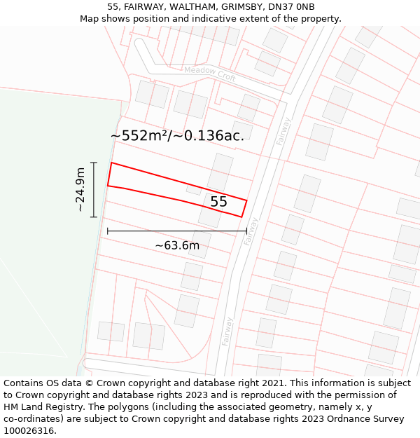 55, FAIRWAY, WALTHAM, GRIMSBY, DN37 0NB: Plot and title map