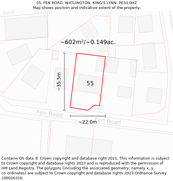 55, FEN ROAD, WATLINGTON, KING'S LYNN, PE33 0HZ: Plot and title map