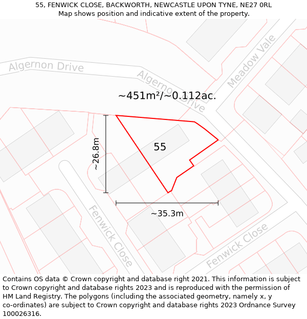 55, FENWICK CLOSE, BACKWORTH, NEWCASTLE UPON TYNE, NE27 0RL: Plot and title map